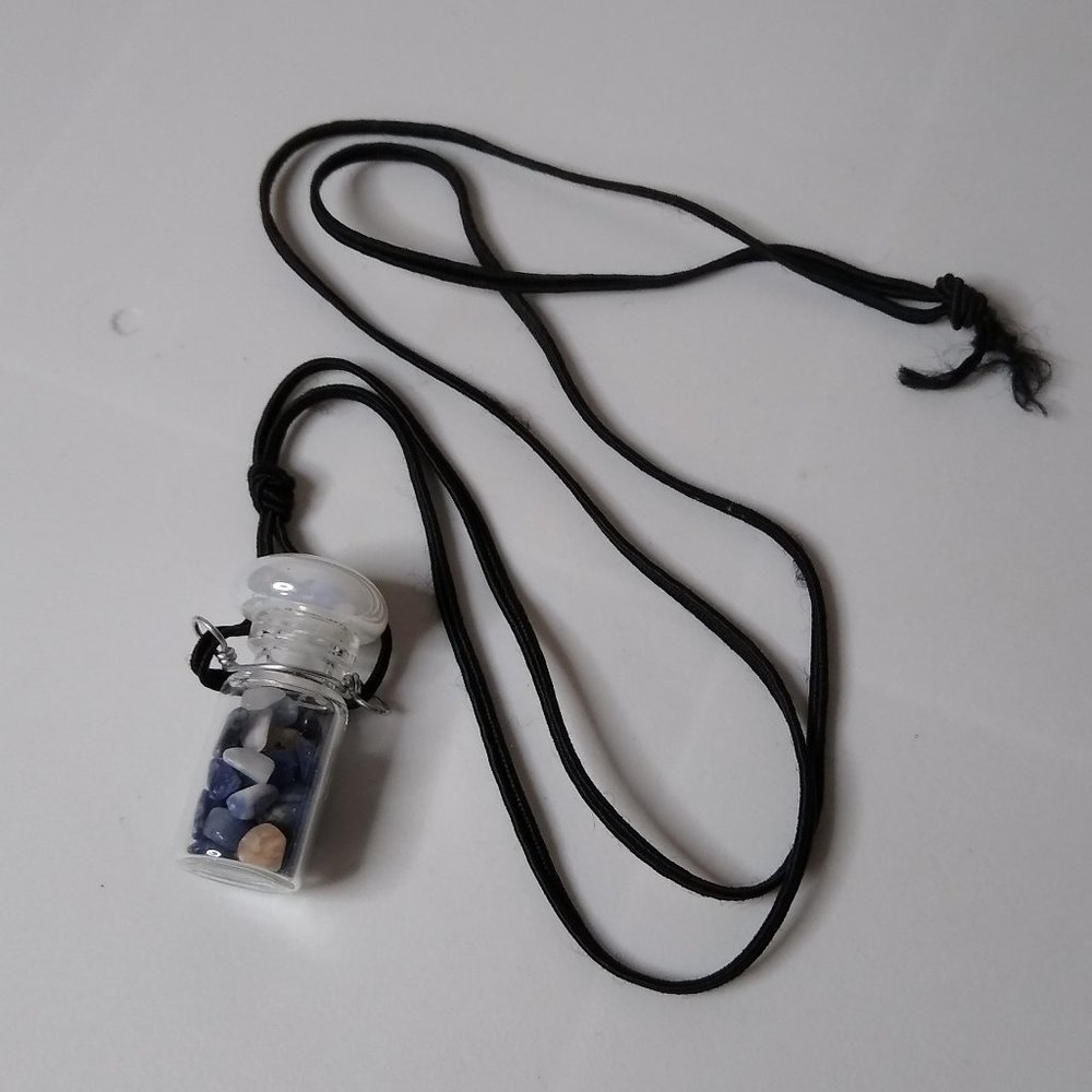 Little Glass Bottle Of Polished Rocks String Necklace